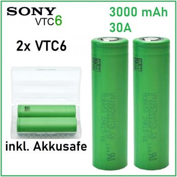 2x SONY VTC6 Akku | 18650 Li-Ion Akku | 3000-3120 mAh 30A E-Zigaretten Akkus inklusive Akkubox