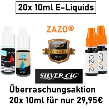 20x 10ml Premium E-Liquid Silver Cig/Tobaliq/Zazo *Sonderangebot*